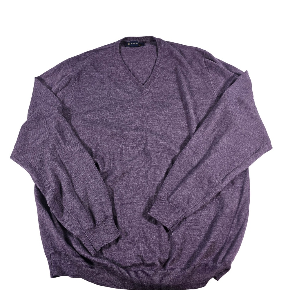Brooks Brothers Mens XL Merino Wool Silk V-Neck Sweater Purple Heathered 12282